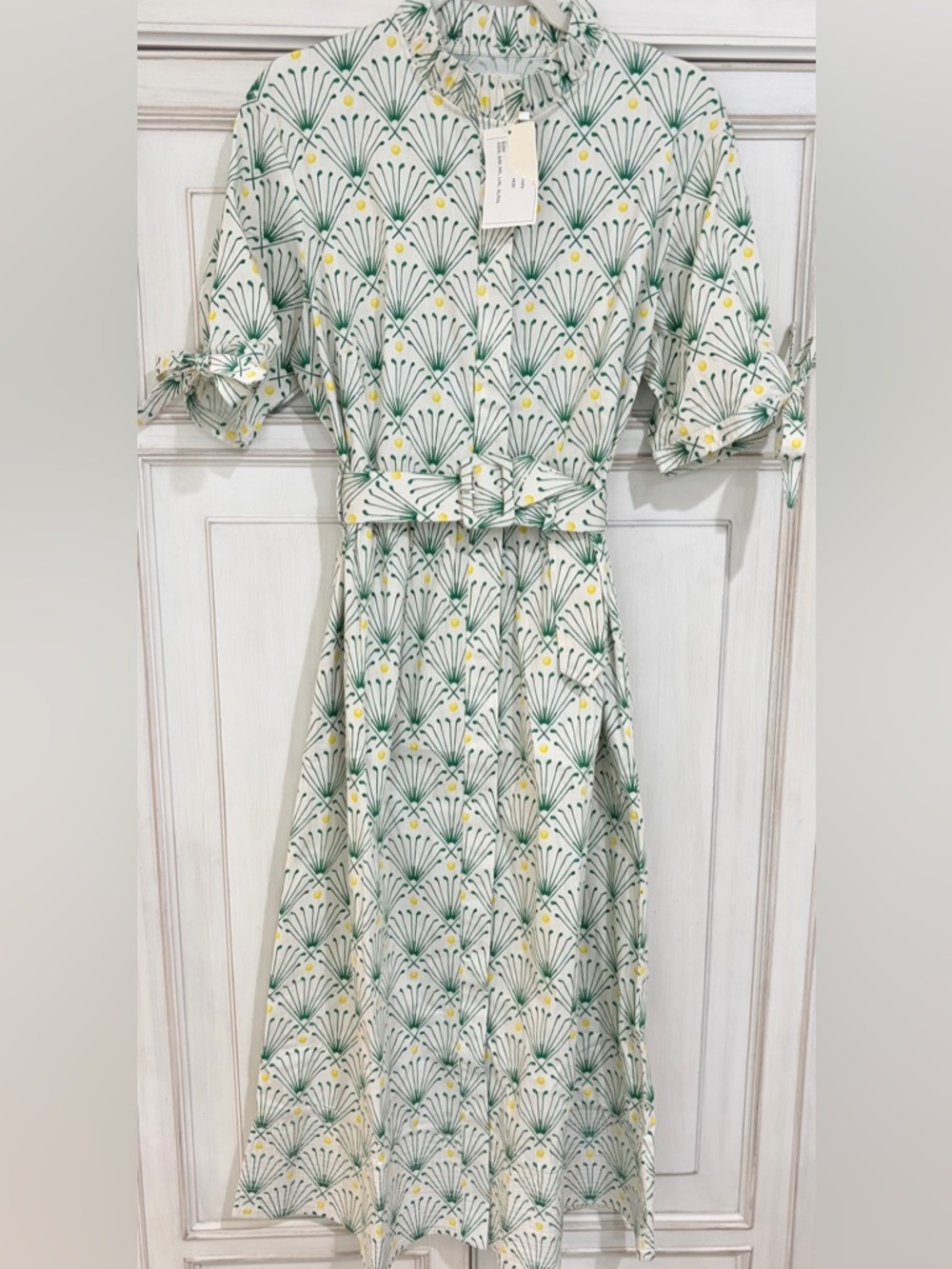 NWT SZ S/M Holly Shae Golfing Print MIDI Dress button up with belt